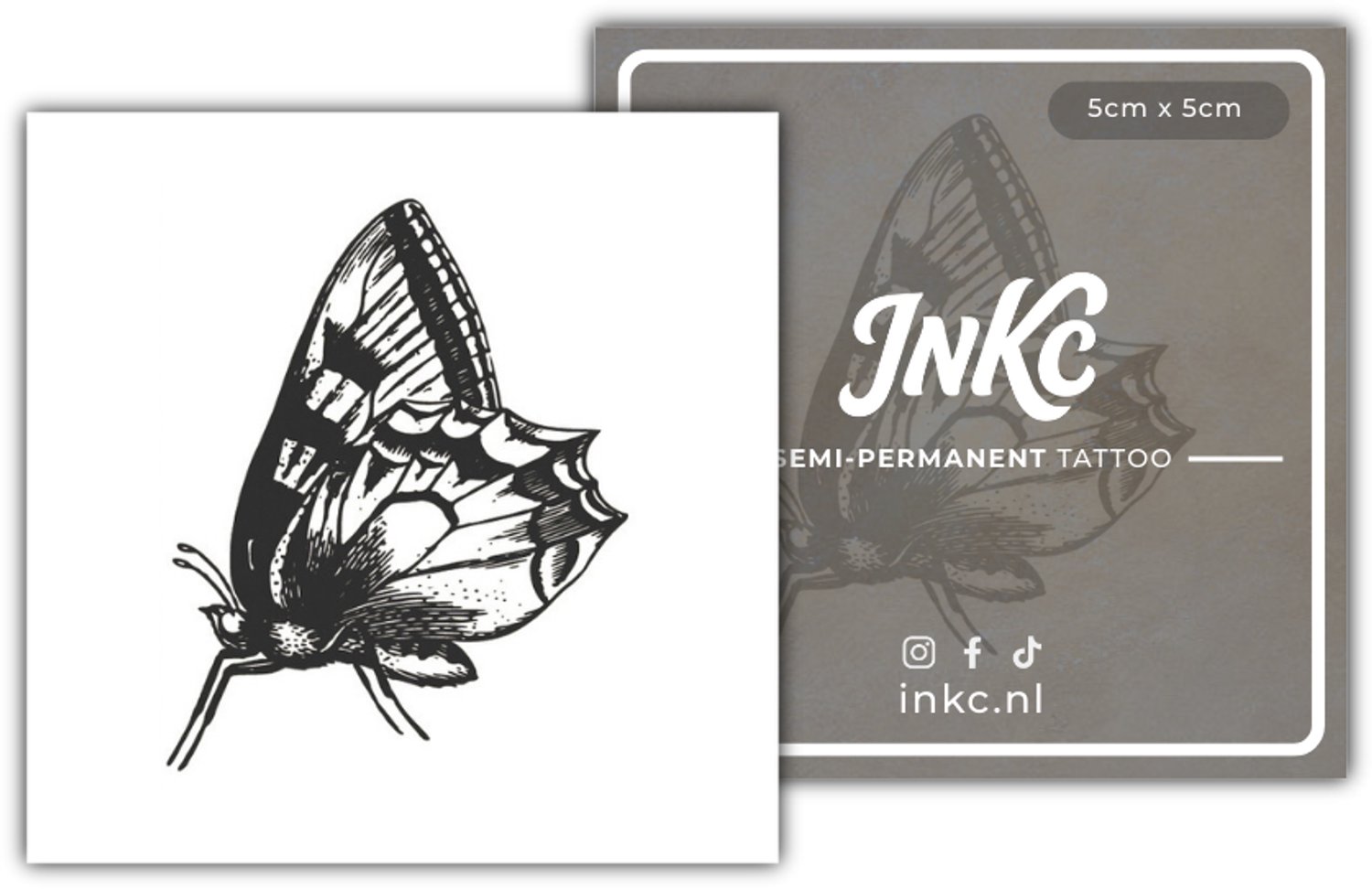 INKC - Tijdelijke Tattoo - Vlinder - Nep Tattoo - Plak Tattoos - Blijft tot 2 weken - 5 x 5cm