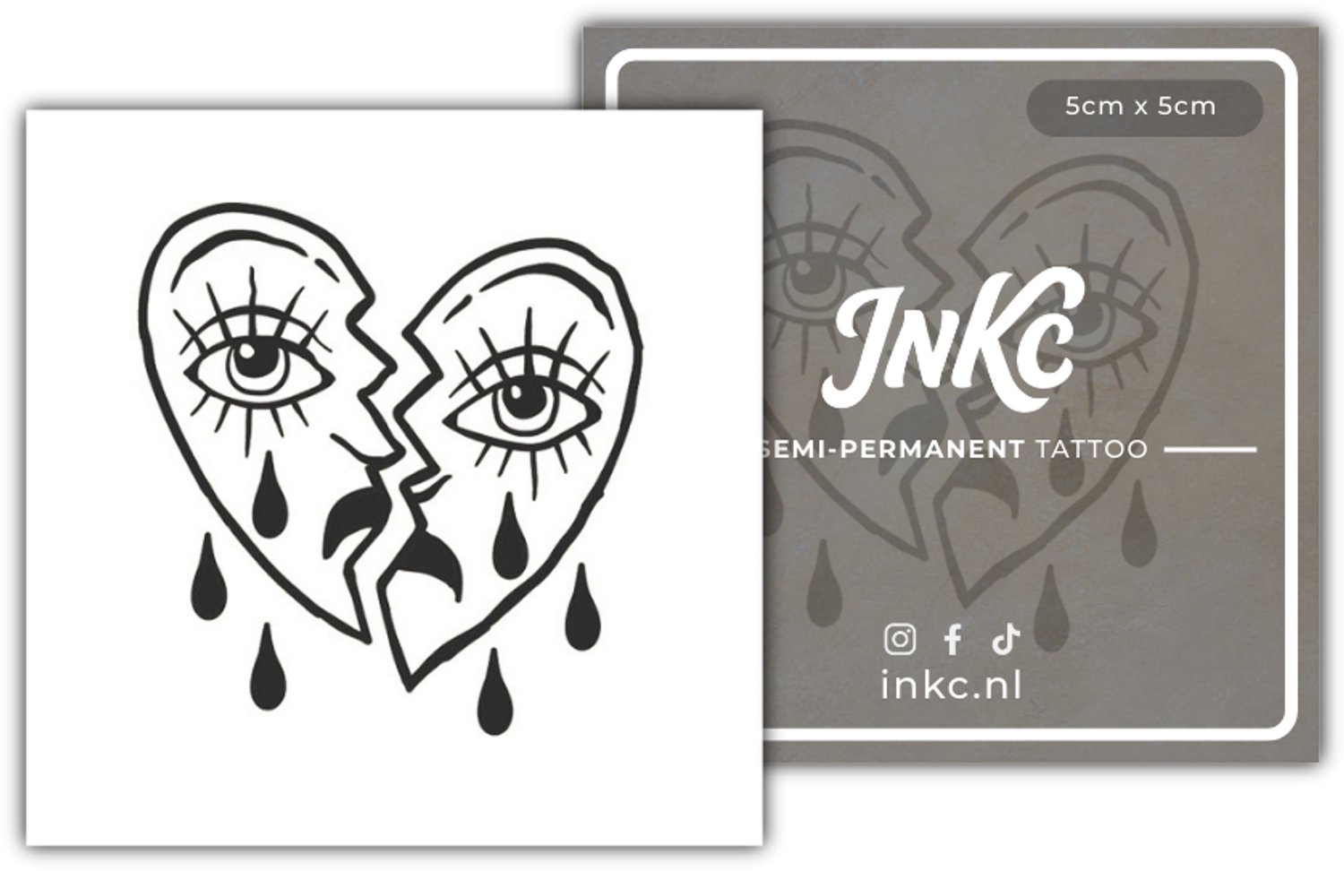 INKC - Tijdelijke Tattoo - Gebroken Hart - Nep Tattoo - Plak Tattoos - Blijft tot 2 weken - 5 x 5cm