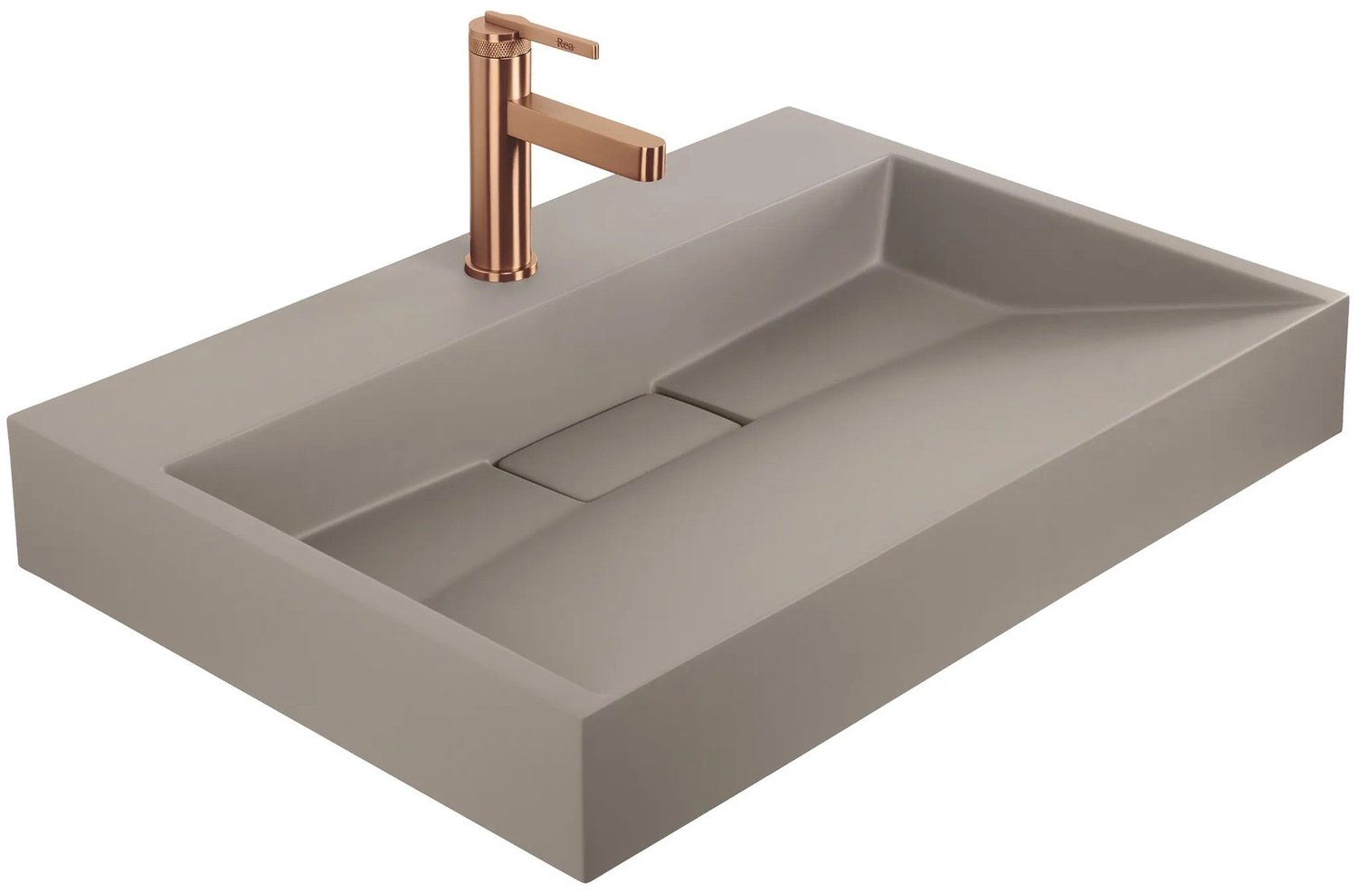 Rea - Conglomeraat Wastafel Goya 70cm Taupe , Rechthoekig - 70 x 46 x 14 cm