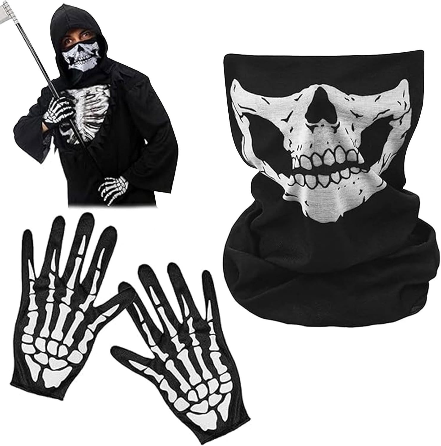Skeleton Hands en Volledig Gezichtsmasker voor Halloween en Carnaval - Perfecte Cosplay Kostuums Accessoires