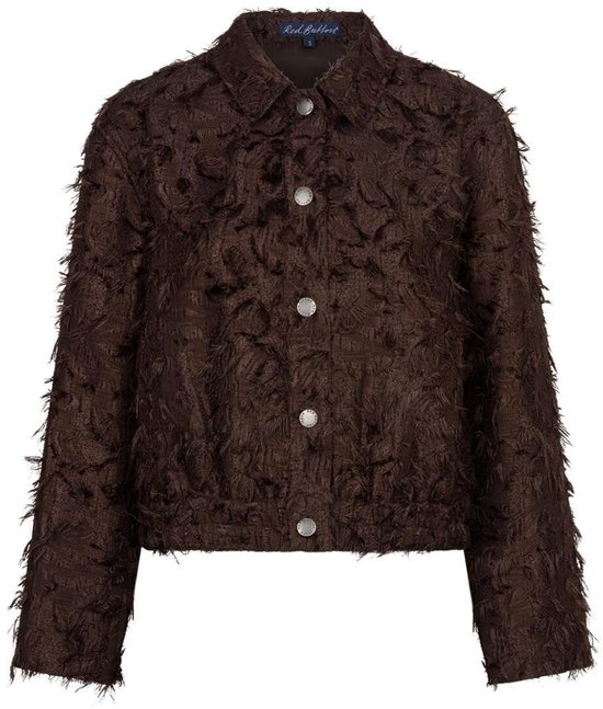 Bruin Red Button jasje met knoopsluiting en opvallende gefranjerde details.