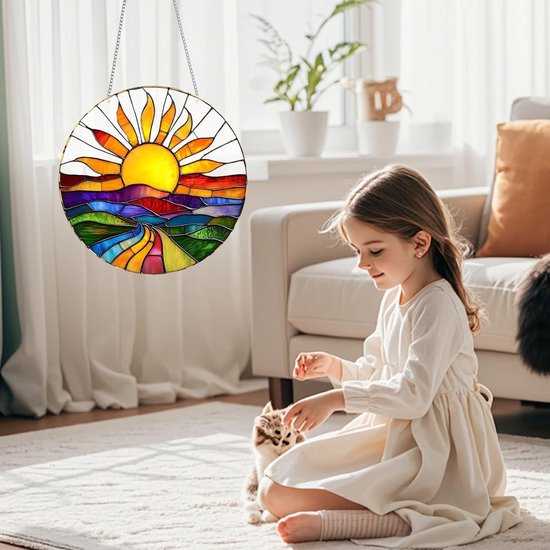 Kleurrijke Glas-in-lood Raamdecoratie van 20x20cm, Ideaal voor Thuis, Tuin en Venster, Perfect als Cadeau voor Tuinliefhebbers — afbeelding 4