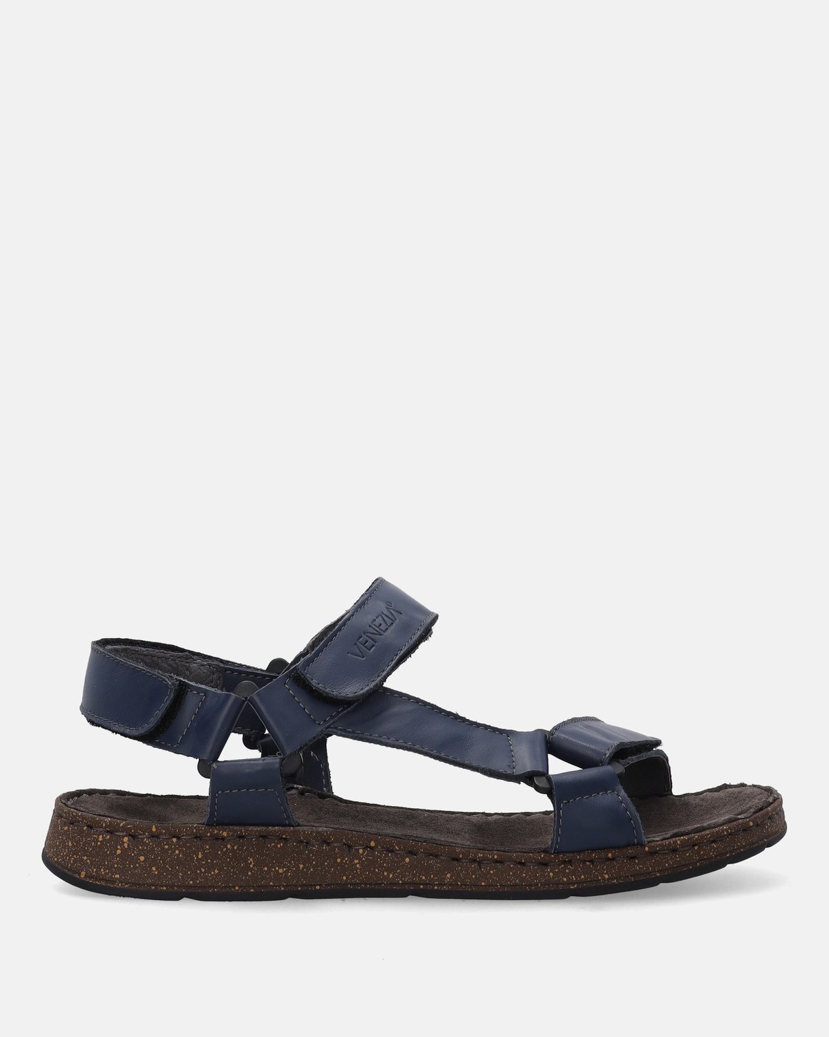 Venezia Heren Sandaal Leer Klittenband Blauw