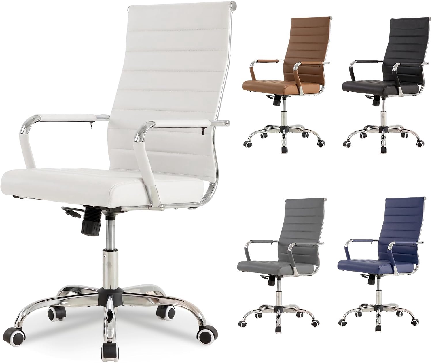 UEV Ergonomische Leren Bureaustoel met Schommel functie - Verstelbaar - Wit - Draagvermogen 150 kg