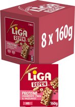 Voordeelverpakking Liga Proteïne repen cranberry, pinda en hazelnoot, 8 doosjes van 160g.