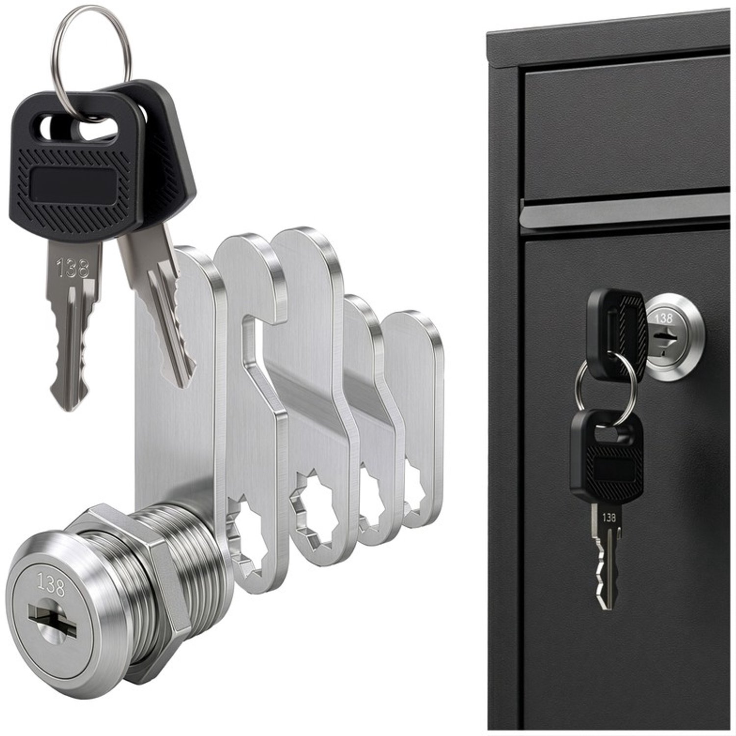 Sillar Kantenslot - Brievenbusslot - Camslot - 30 mm - Inclusief 2 Sleutels en 5 verschillende sluitplaten - voor Kast, Brievenbussen