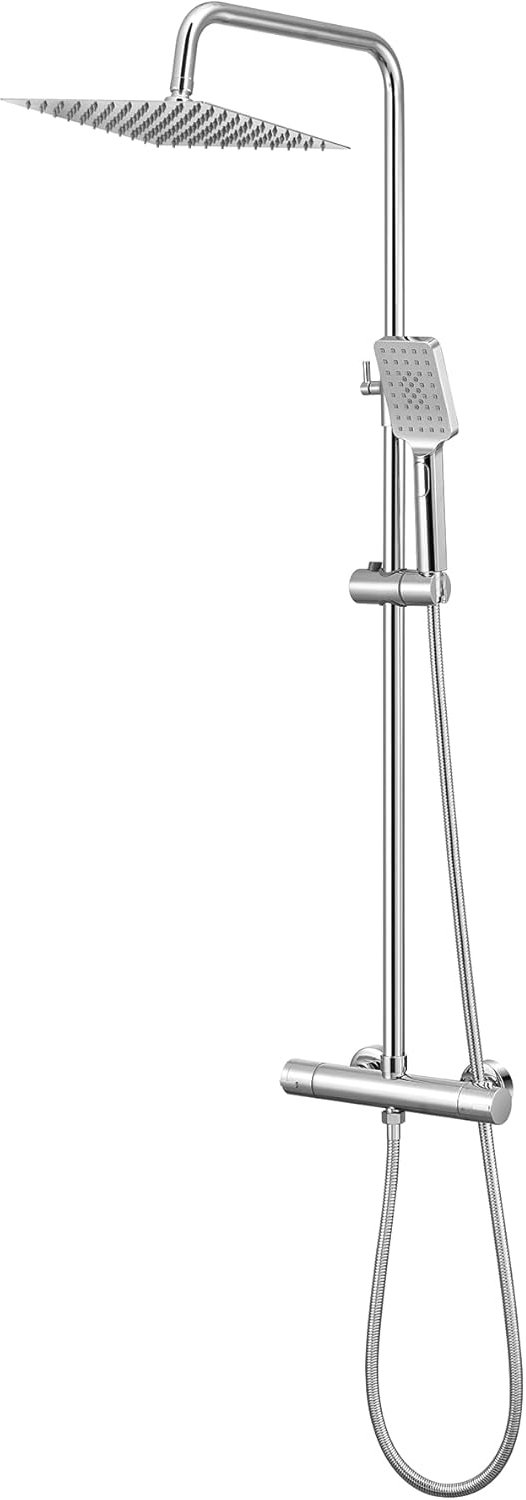 LOVHAUS Regendouche Set met Thermostaatkraan - 10 Inch Hoofddouche - RVS 304 - Verstelbare Douchestang