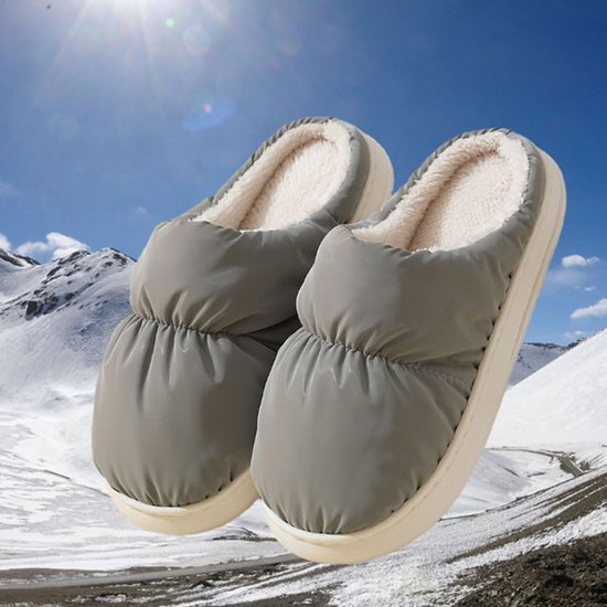 USB oplaadbare verwarmde slippers – Pluche materiaal – 45–50°C – Geschikt voor de winter en kantoor – Unisex – Grijs/Roze (Grijs) — cadeau in Gadgets - foto 3
