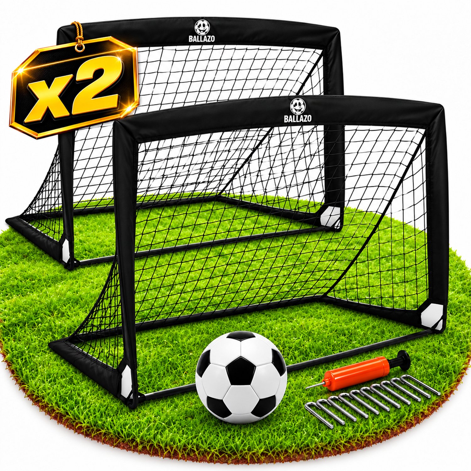 Ballazo Voetbaldoeltjes Set van 2 - Inclusief bal - Voetbal goal - Kinderen - Opvouwbaar - 120 x 90 cm - 2 stuks - Zwart