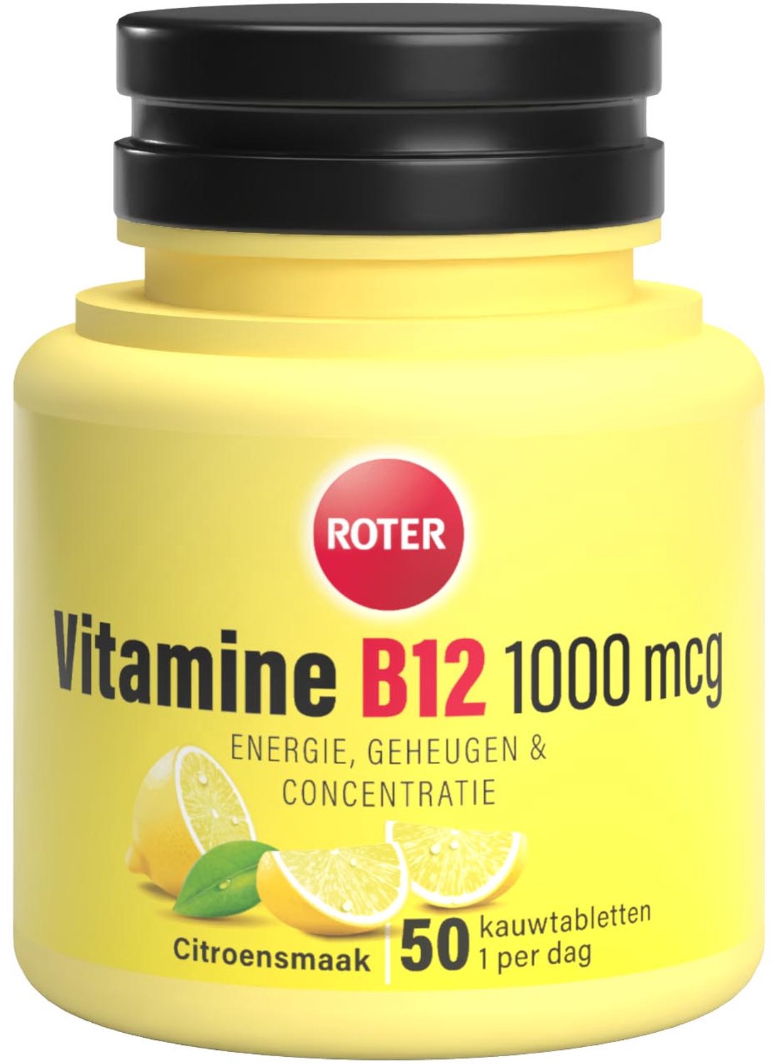 Roter Vitamine B12 1000 mcg - Goed voor energie, geheugen en concentratie - 1 tablet per dag - Geschikt voor veganisten en vegetariërs - Citroensmaak - 50 kauwtabletten