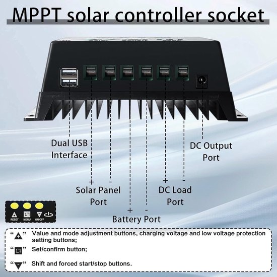 Zonne-energie MPPT Laadregelaar 100A voor 12V, 24V, 36V en 48V Panelen met LCD Scherm voor Lithium en Loodaccu's, Efficiënte Oplossing voor Duurzame Energie — afbeelding 4