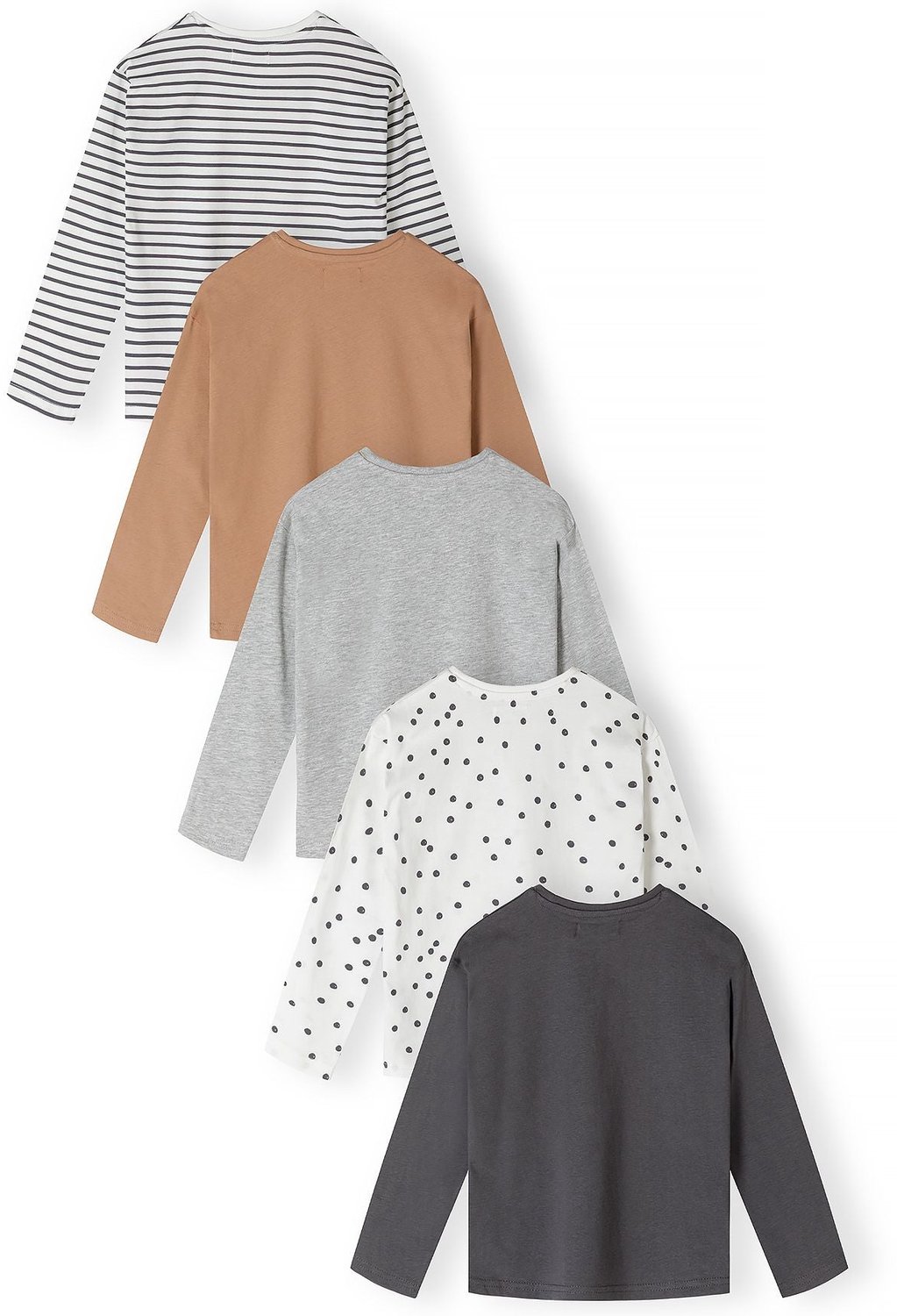 Minoti longsleeve meisjes – effen, streep en stip – 5-pack – meerkleurig