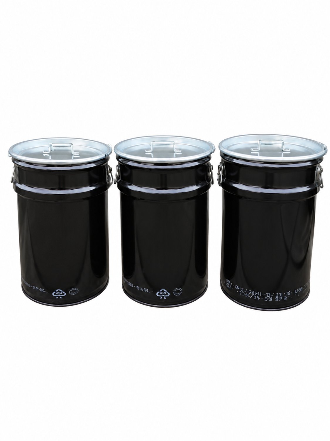 3 x BinBin Handle Silver - Prullenbak - Zwart/Zilver Metaal - Ø40x58 cm - 60L - Handvat Deksel - Industrieel Olievat