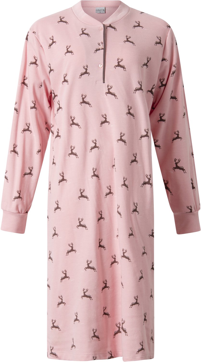 Lunatex warm dames nachthemd 224204 - extra aangeruwd interlock - roze