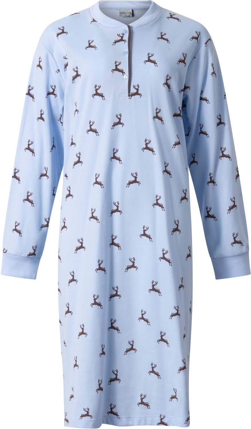Lunatex warm dames nachthemd 224204 - extra aangeruwd interlock - blauw