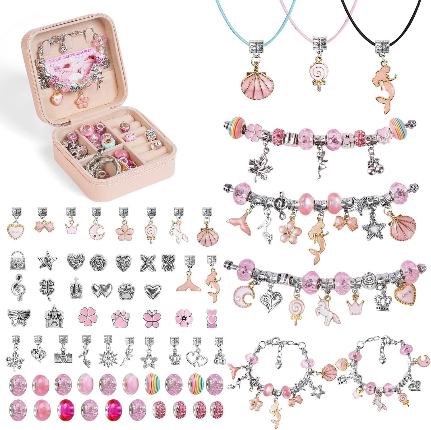 Cadeaus voor Meisjes - Roze met Sieradendoos - Klein - Knutselset voor het Maken van Armbanden - Voor Kinderen vanaf 6 Jaar