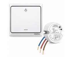 PWR4U Draadloze Schakelaar – Klik aan klik uit bediening - Lichtschakelaar draadloos - Complete set met ontvanger – Batterijen zijn niet nodig - Inbouwdoos is niet nodig