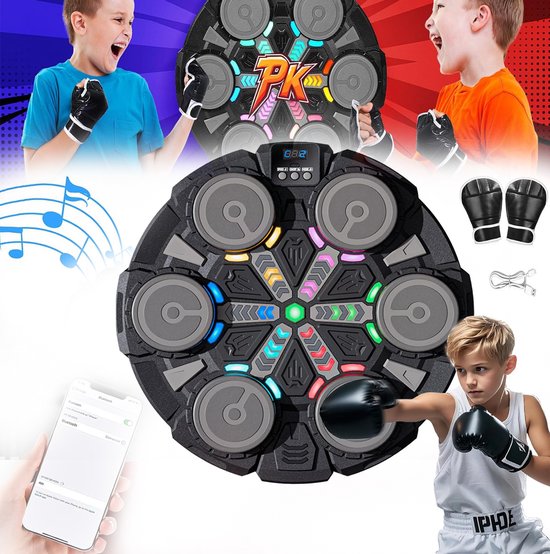 Set bestaande uit een muurboksmachine voor twee spelers, bokshandschoenen en smartphone-connectiviteit.