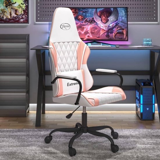 Gaming stoel - Speelstoel en tv-stoel - Comfortabel gamen - Massagefunctie - Verstelbare hoogte - Wit roze — afbeelding 3