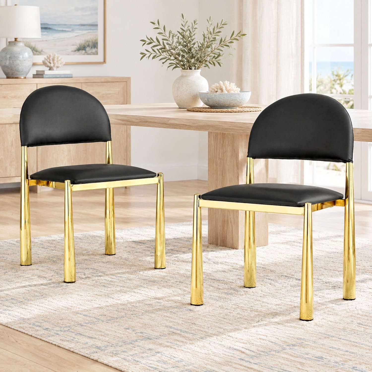 WUVRIE Set van 2 eetkamerstoelen 48x45x80 cm - Kunstleer met metalen poten - Zwart