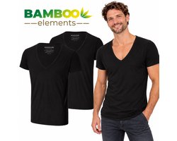 Bamboo Elements - T Shirt Heren - Diepe V Hals - Zwart - M - 2 Pack - Slim Fit - Bamboe Ondershirt