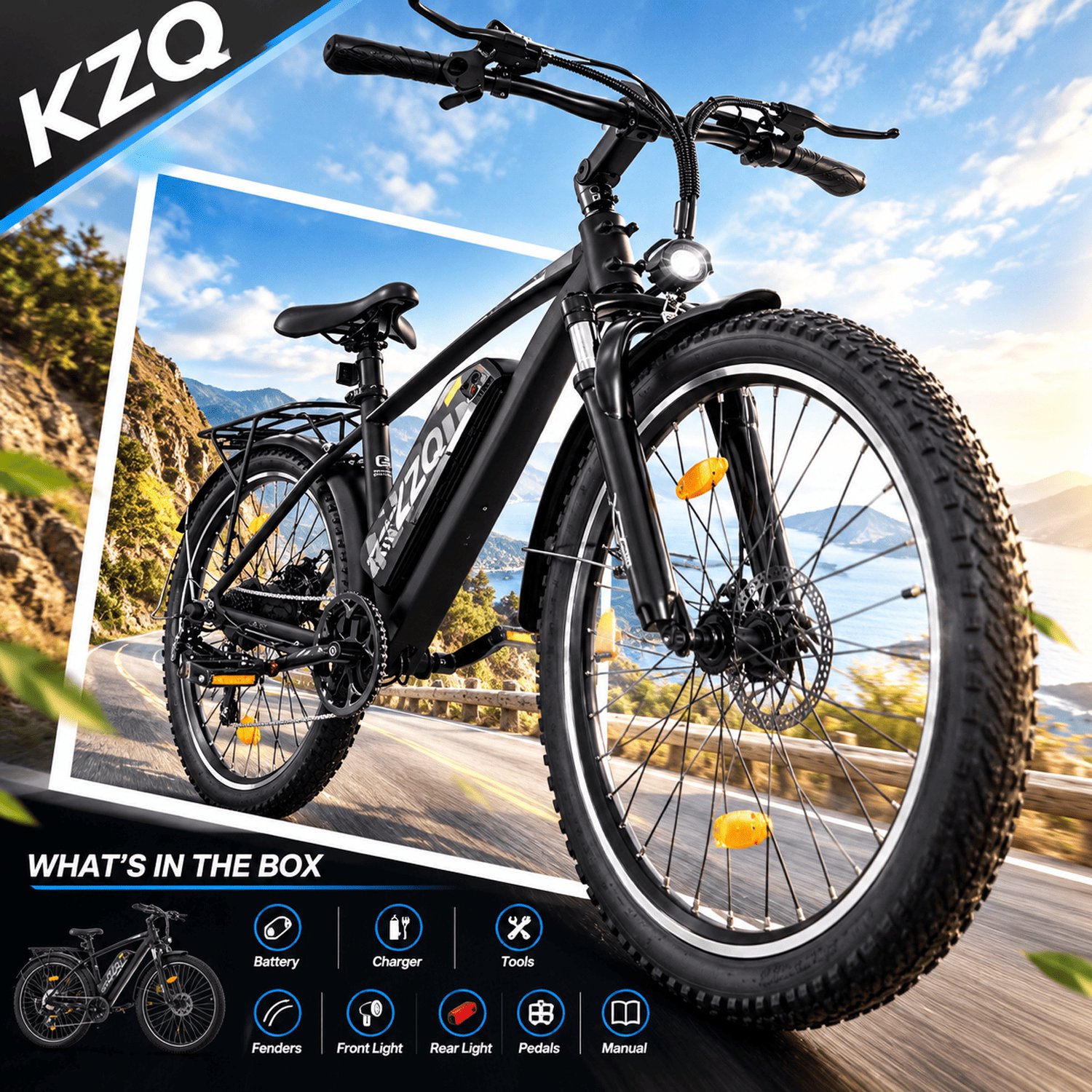 KZQ Elektrische Stadsfiets - 27.5 Inch - 250W - 36V 12.8Ah (460Wh) - Shimano 7 Versnellingen - Schijfremmen - Actieradius 40-60 km - Zwart
