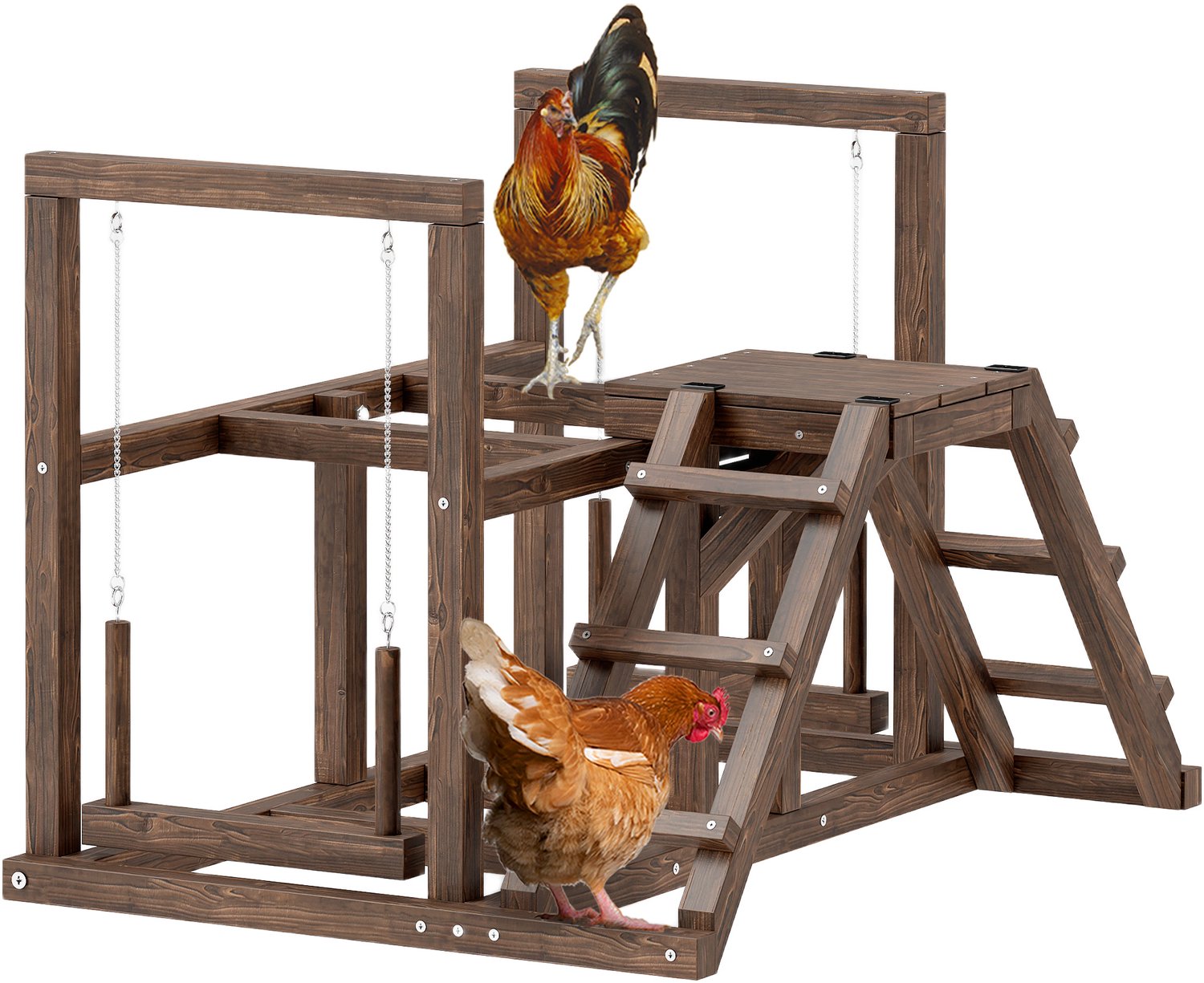 PawHut kippenspeelrek - vurenhout - 82x60x55cm - bruin