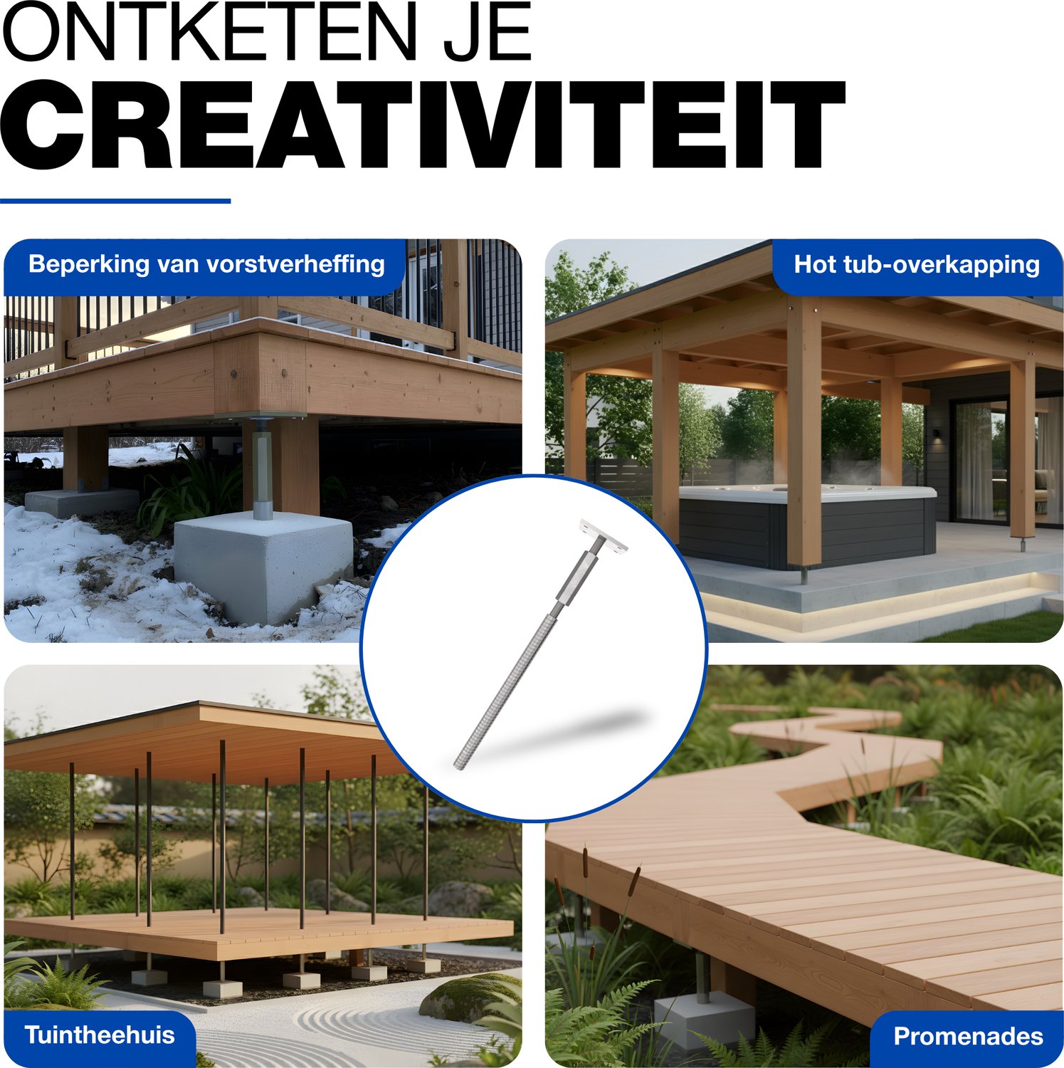 GeZu Impex Paalhouder Hoogte Verstelbare 110 x 110 mm | 500-550 mm set van 8 Thermisch Verzinkt paaldragers paalsteun