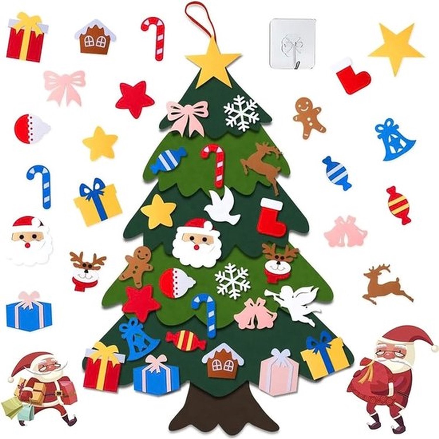 DIY Vilt Kerstboom 100x70cm Set Met 25 Decoratiestukken Hangende Wandkerstboom voor Kinderen | Creatief Kerstcadeau & Muurdecoratie