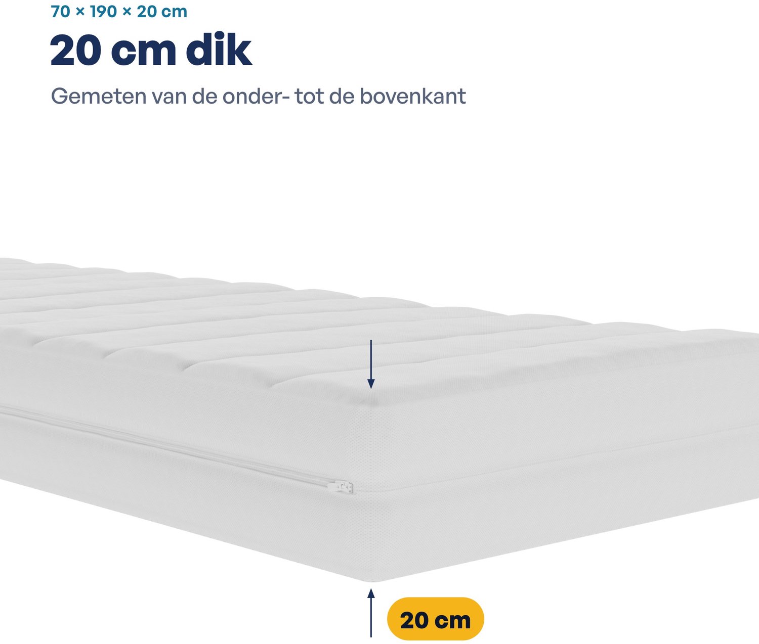 Toros Bedden Matras 70x190 - 20cm Hybrid Koudschuim Medium - Bamboe Tijk - Anti Allergisch & Wasbaar - Orthopedisch Comfort Wit