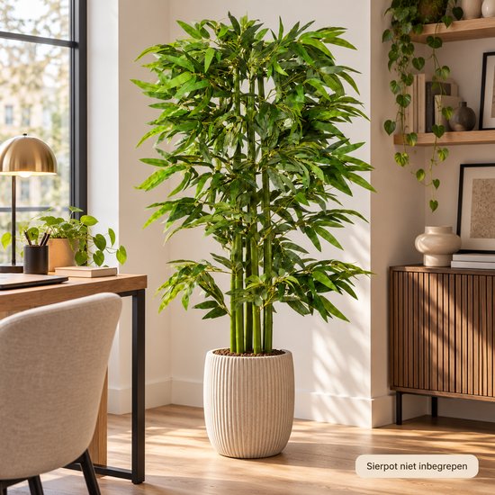 Luxevo Kunstbamboe 160 cm – Kunstplant Bamboe – Realistische Bladeren – Zwarte Pot – Groen