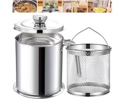 Chihee Vetcontainer friteuse 2-in-1 roestvrij staal spek vetspaarder met fijne zeef frituurmand 2 liter oliezeef pot - ShopVlot