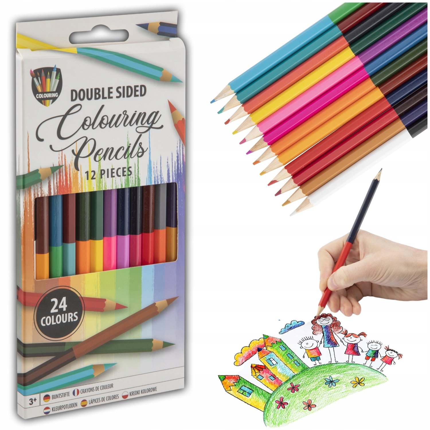 Dubbelzijdige Houten Kleurpotloden Set - 12 Stuks, 24 Kleuren