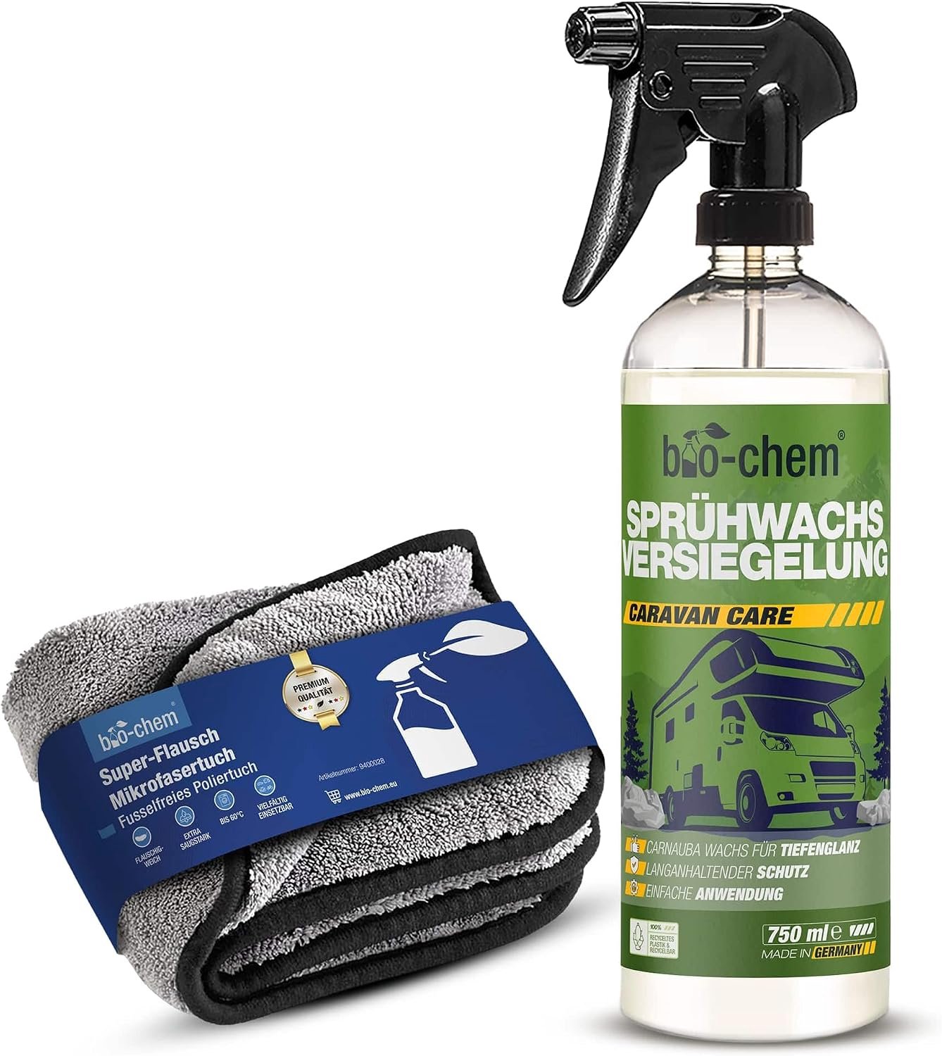 bio-chem Spray Wax Seal Car 750 ml incl. Polishing Cloth I Liquid Carnauba Wax for Paint Seal for All Cars such as - ShopVlot