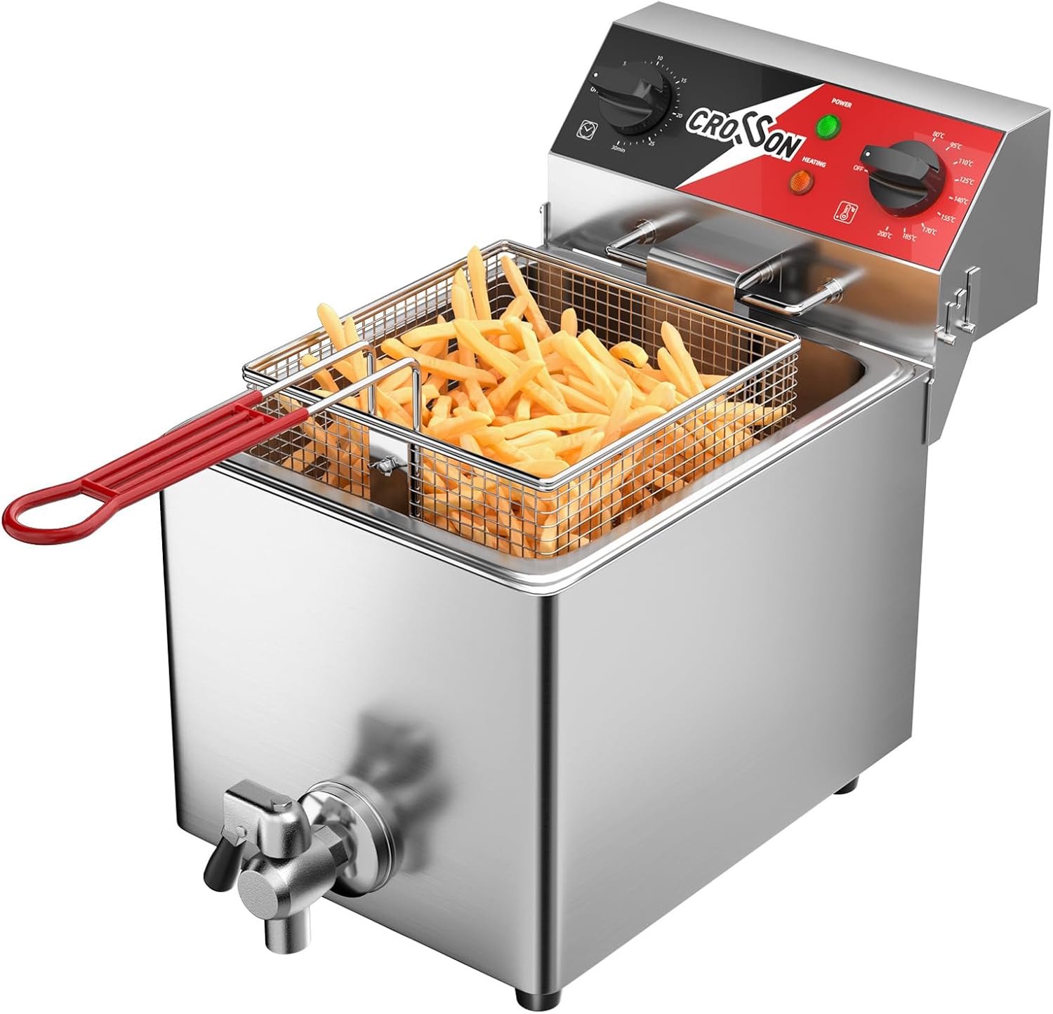 CROSSON Electric Fryer 6L,230V/3000W Electric Fryer with Basket and Lid,Temperature Control 80-200℃,for Restaurant - ShopVlot