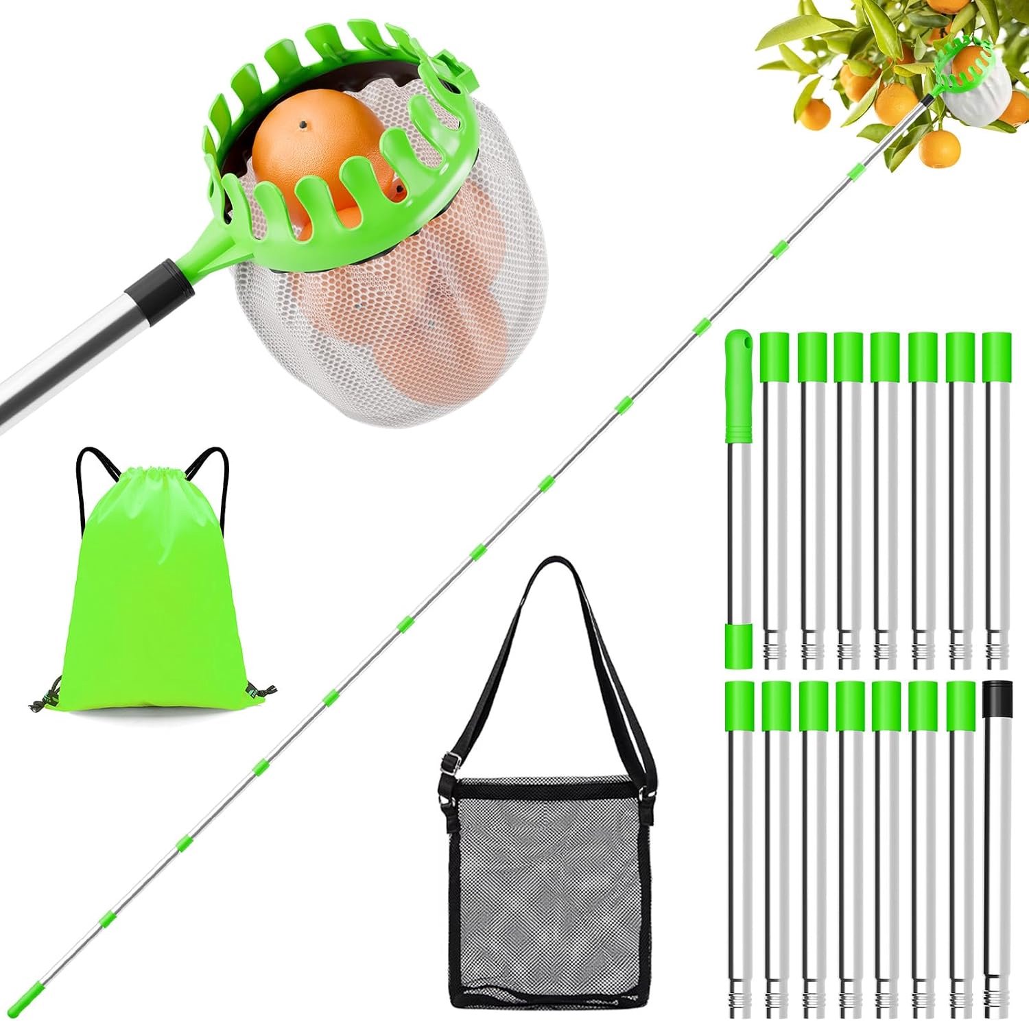 6 m telescopische fruitverzamelaar, diameter 16 cm, opbergtas - ShopVlot