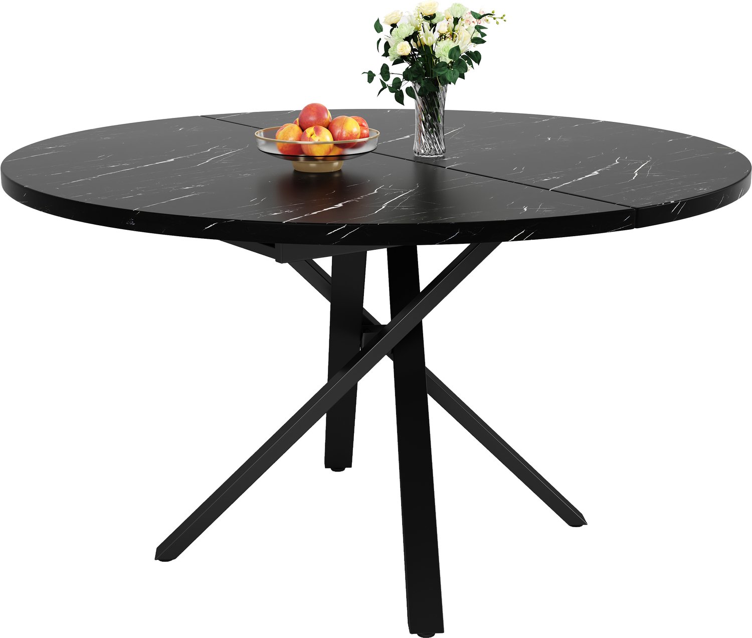 SONNENH Ronde uitschuifbare eettafel - MDF marmerlook en metalen X-onderstel - 100 tot 140 cm - Zwart