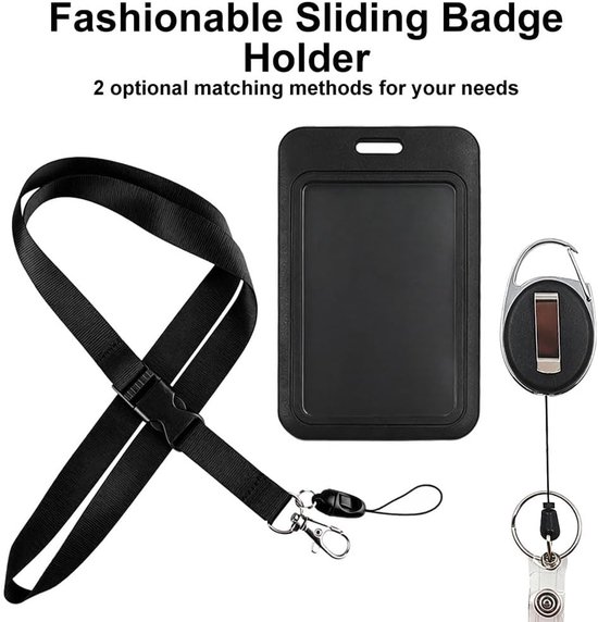 Stijlvolle Badgehouder met Retractable Reel, Zwart Plastic Lanyard voor Kantoor, Onderwijs en Evenementen — afbeelding 2