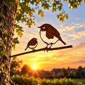 Metalbird Metalen Roodborstje met Jong Tuindecoratie – Cortenstaal | Roest Patina | Duurzaam | Weterings Store