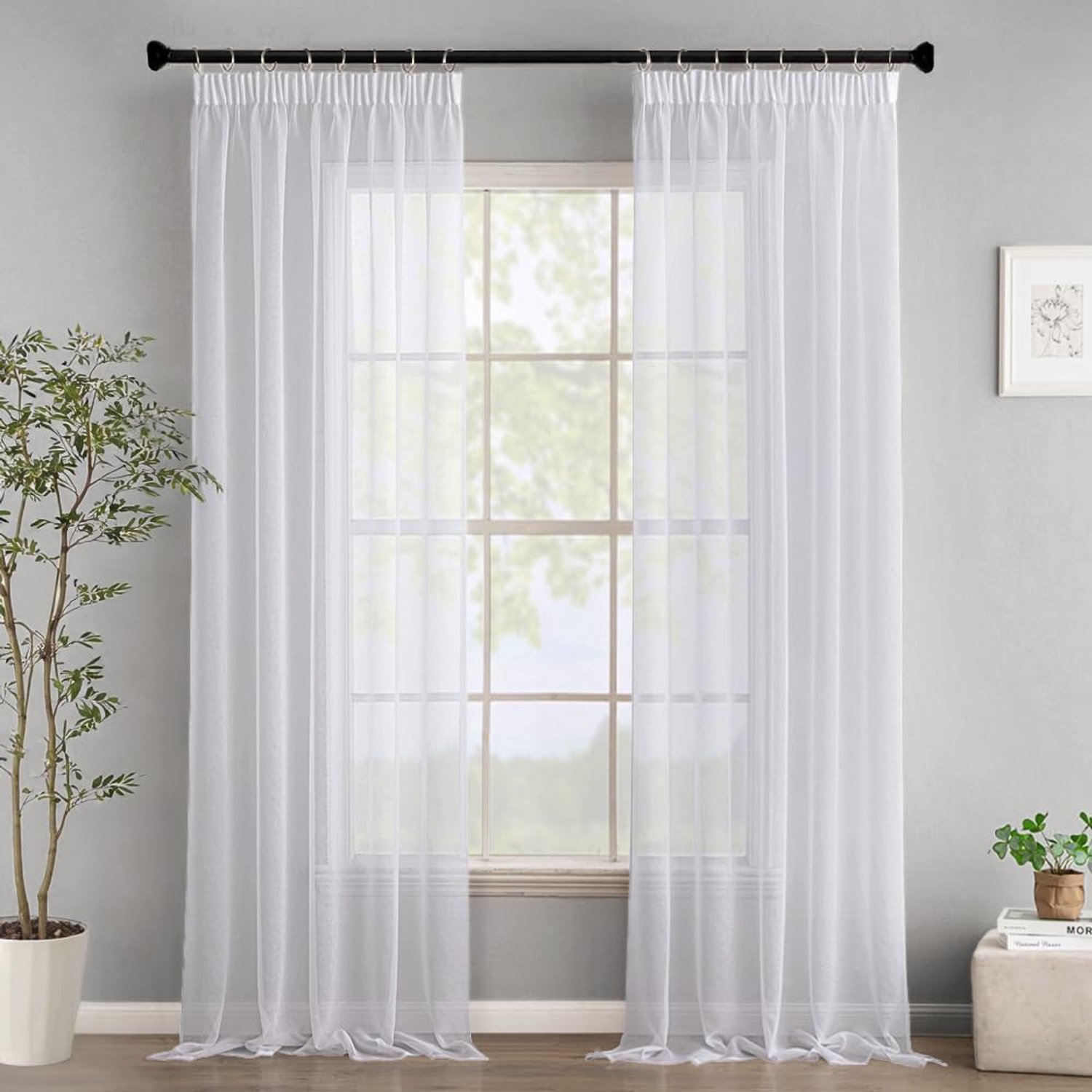 SnelShoppen - Transparante Raamgordijnen met Ruffle Tape, Decoratieve Gordijnen voor Slaapkamer en Woonkamer, Set van 2, 140x245 cm, Wit, Polyester, M
