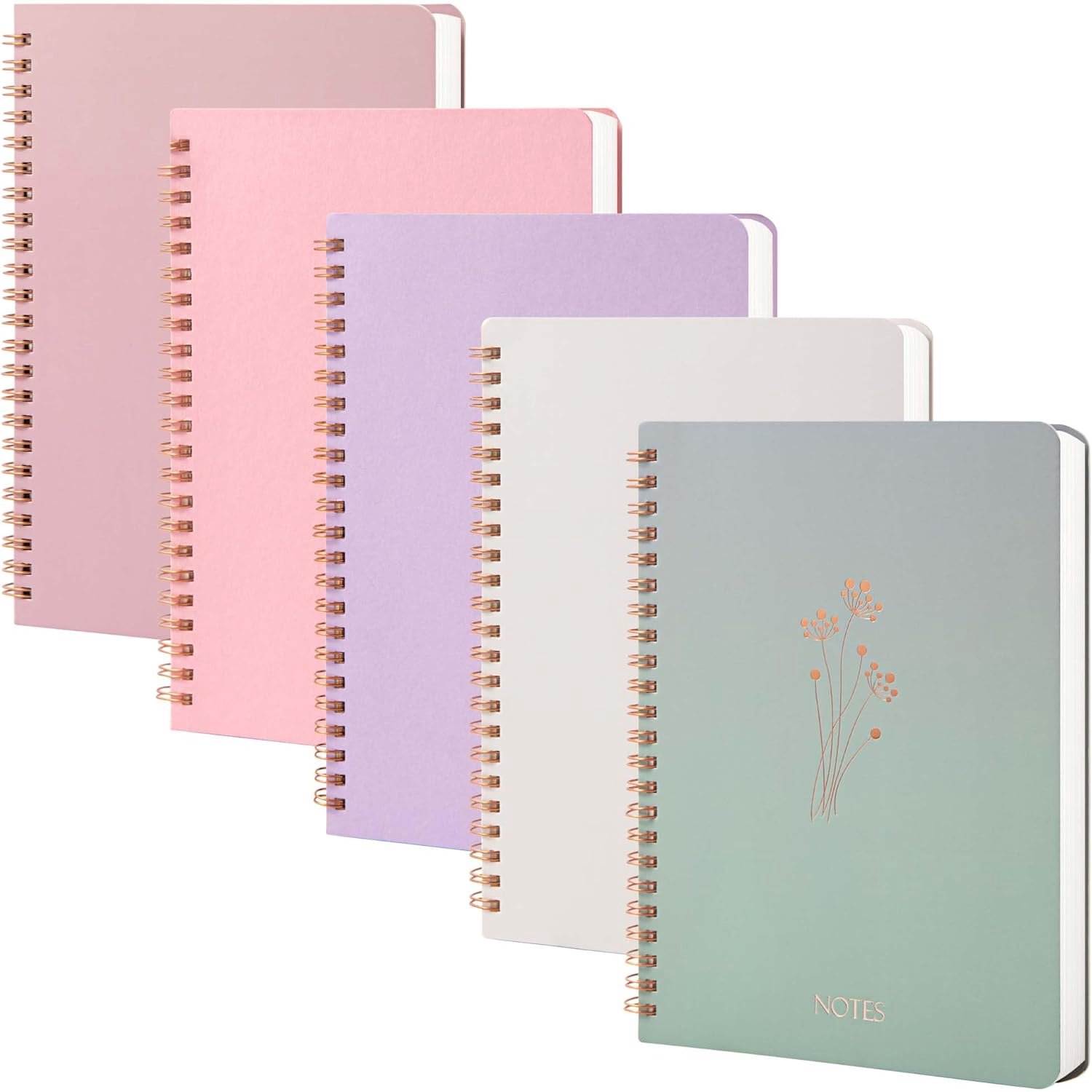 SnelShoppen - 5 Stuks A5 Spiral Notebooks - Gelinieerde Notitieboeken met Dubbele Pouch - Perfect voor School, Werk, Reizen - 8mm Lijnen, Diverse Kleu