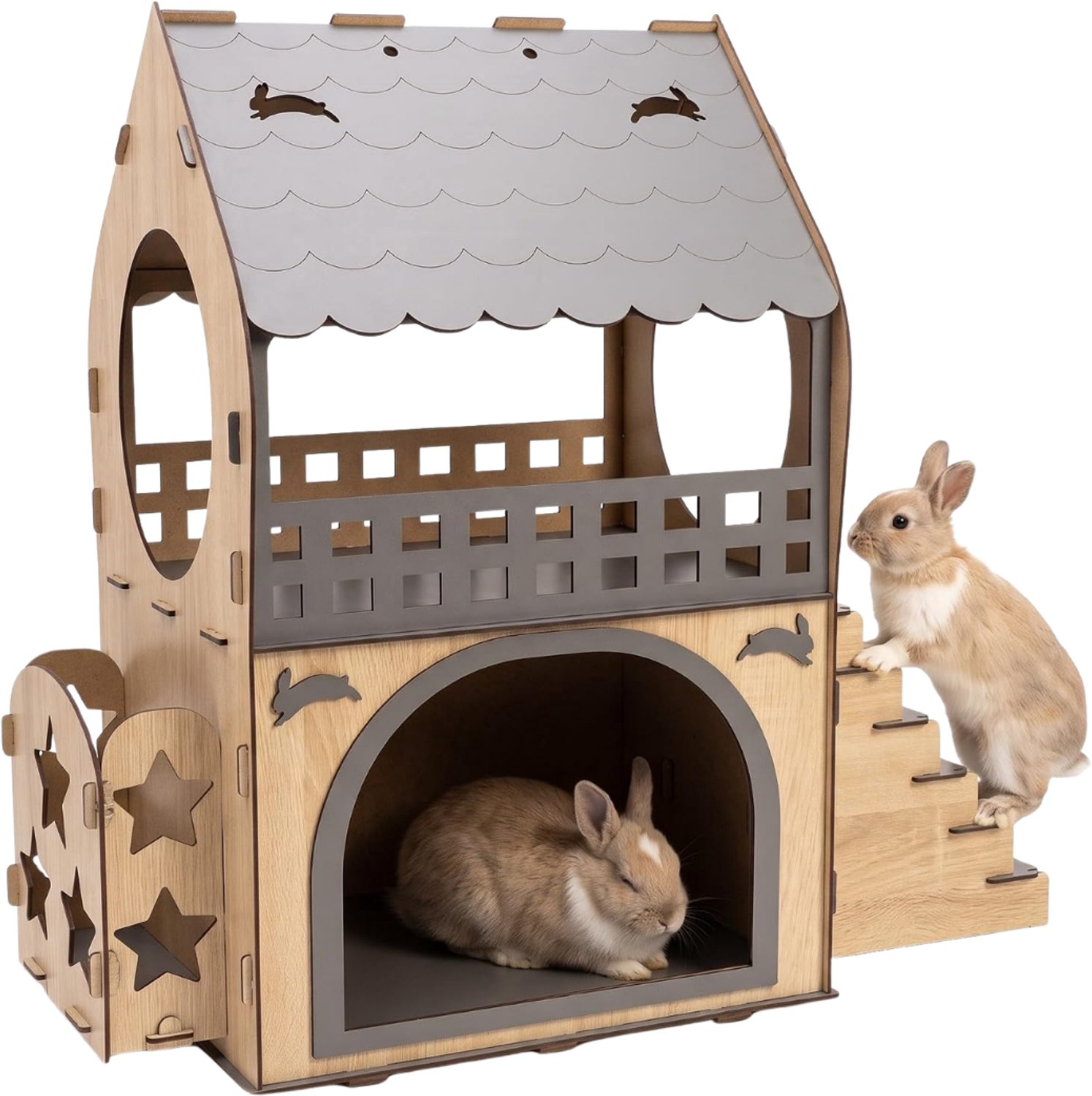 SNJY® Konijnenhok Binnen - Konijnenkooi voor Binnen - Konijnenhokken - 35D x 68B x 66H cm - Bruin