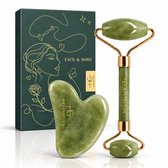 HG Aesthetics Jade Roller met Gua Sha – Gezichtsroller & Face Roller Set – 100% Natuurlijke Jade – Voor Gezichtsmassage, Huidverzorging & Ontspanning – Groen – Cadeau voor Haar