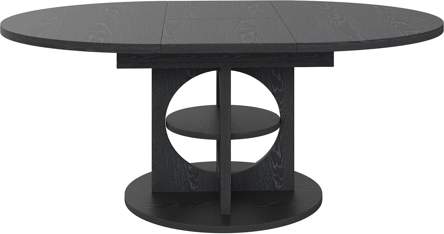 SONNENH Uitschuifbare ronde-ovale eettafel met opbergplank - Zwart MDF - 110/150 x 110 cm