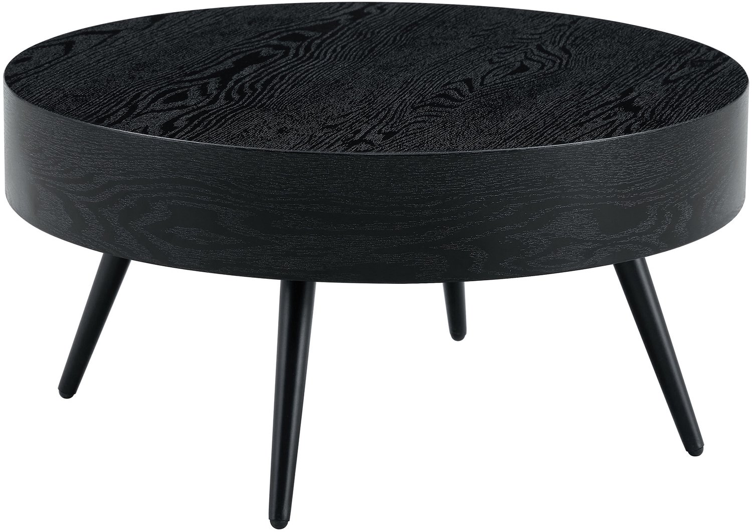 SONNENH Ronde salontafel met verstelbare voetjes - Zwart MDF en metalen poten - Diameter 70 cm Zwarte houtlook