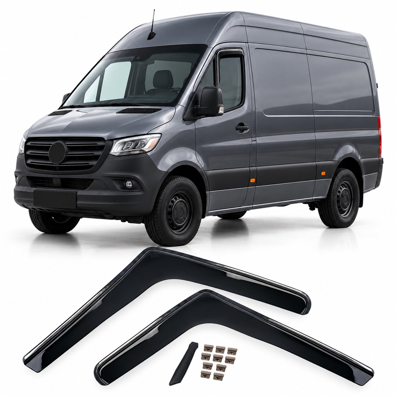 Windschermen Geschikt voor Mercedes Sprinter 907 2018+ – Voorportieren – 2-Delige Set – Zwart