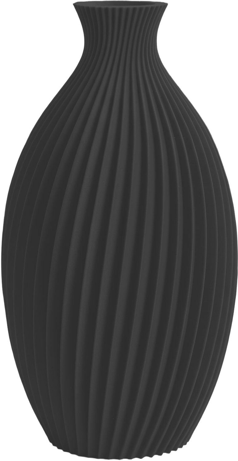Layvo JUNES Vaas - Zwart - D14 x H25 cm - droogbloemen vaas - gegroefde vaas - gerecycled plastic