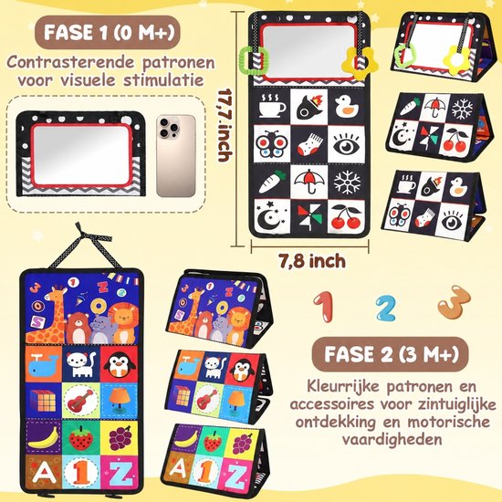 Flero Tummy Time Spiegelboek - Opvouwbaar Baby Speelgoed met Spiegel en Zwart-Wit Contrastkaarten - Sensorisch Montessori Speelgoed voor Babys - Educatief Montessori Speelgoed, Speelgoed zonder Scherm, Verjaardagscadeau, Sinterklaascadeau van Flero — afbeelding 4