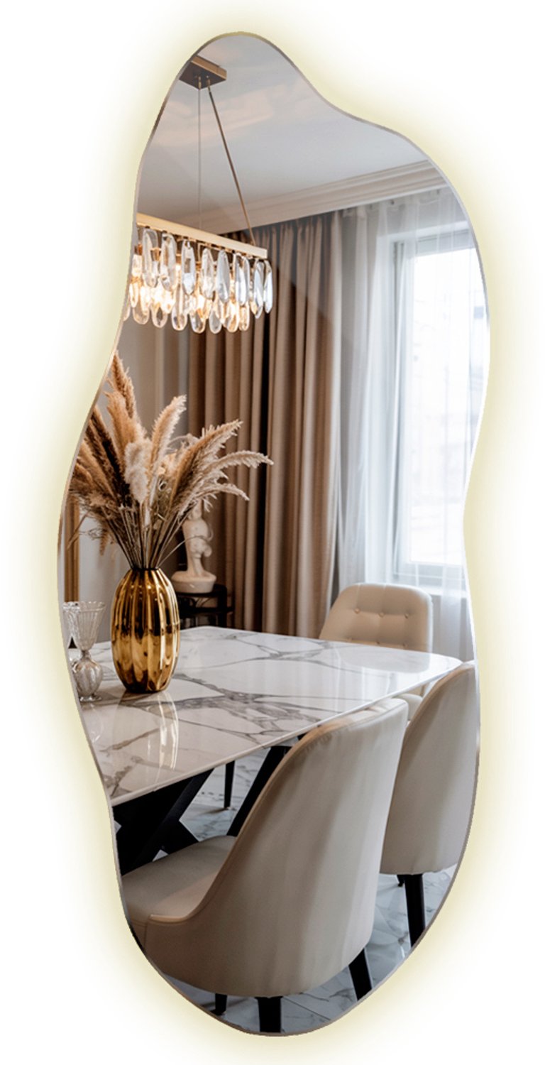 WallMuralia - Asymmetrische spiegel met verlichting - 40 x 80 cm - Spiegel met verlichting - Asymmetrische spiegel led - Decoratieve wandspiegel - Neutraal licht