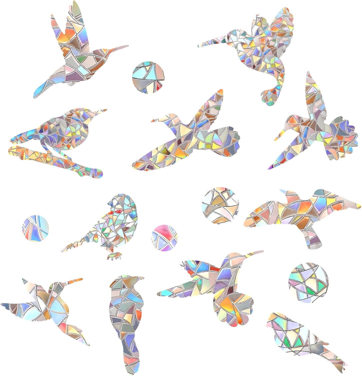 SnelShoppen - 48 stuks Prisma Raamstickers voor Vogelslagen, Anti-botsingsstickers, PVC, Duivenafweer, UV-reflecterend, Regenboog, Sfeervolle Zonnevan